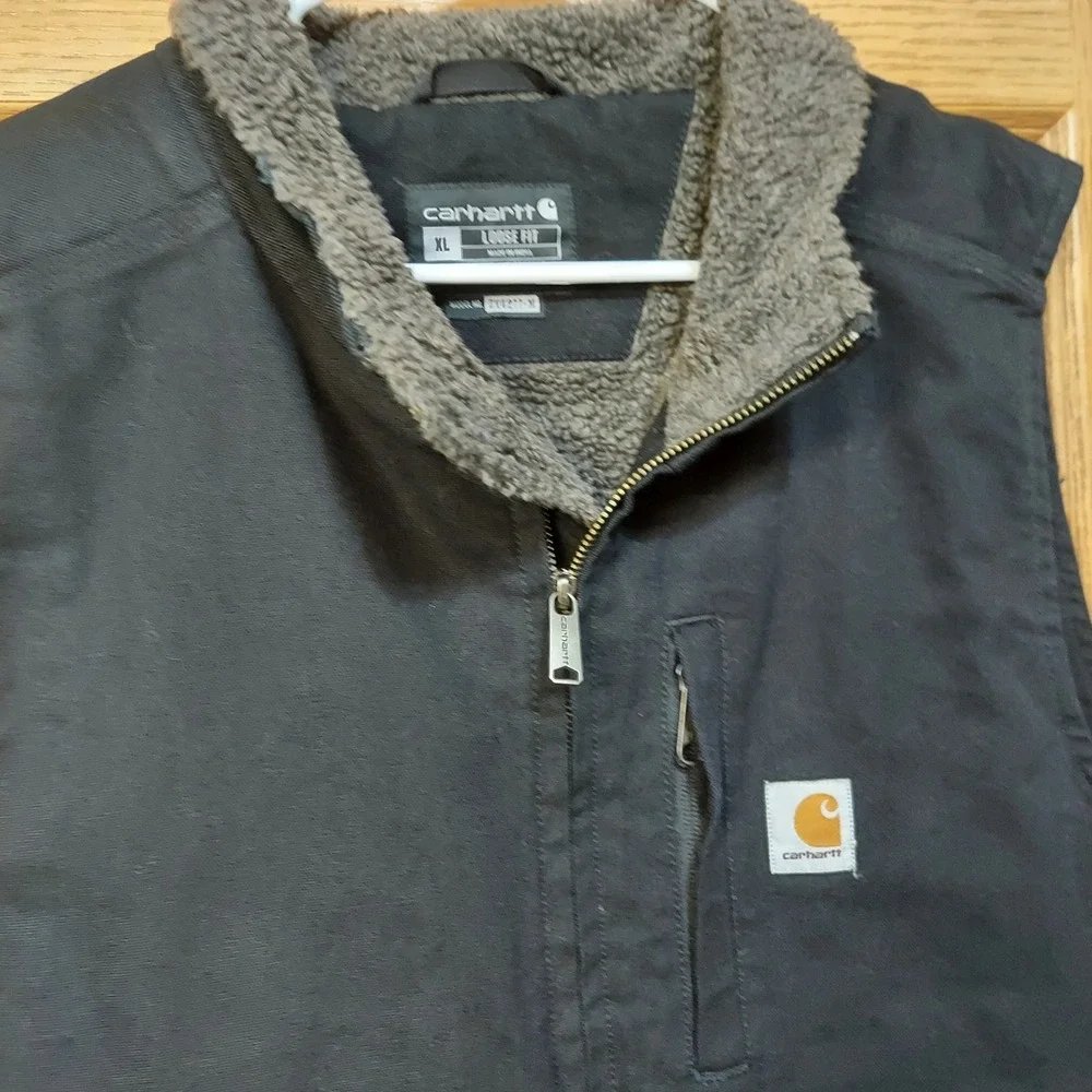 Carhartt Mens XL Loose Fit Sherpa Lined Mock Neck Vest Black Cotton OV4277-M